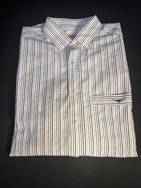 RM Williams Mens Button Up Shirt Medium Regular Fit Long Sleeve Striped Cotton